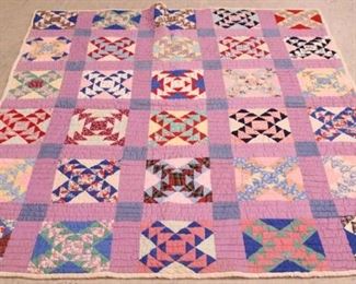 6 - Vintage hand stitched quilt - X pattern 77 x 64
