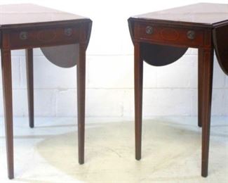 7x - Pair of Mahogany Drop Leaf Pembrooke Tables Tapered leg - Pencil Inlay 27 x 38 x 28 (open) 27 x 38 x 17 (closed)
