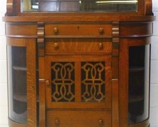 13x - Empire Oak Carved China/Server Beveled Mirror Back splash, curved glass doors 50 x 43 x 17
