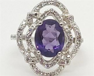 15w - 3.5ct Amethyst Sterling Silver Ring size 7