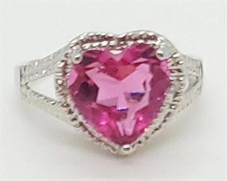 16w - 3.48ct Imperial Pink Topaz Sterling Silver Ring Heart Cut size 7