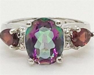 18w - Mystic Gemstone & 1ct Garnet Sterling Silver Ring size 7