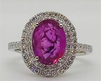 25z - Platinum Ruby & Diamond Ring Size 7 Genuine GIA certified unheated Ruby Center Stone weighs 3.06 carats Natural 70 Diamonds weigh .52 carats