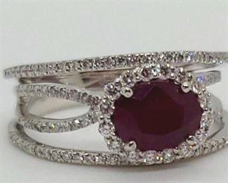 26z - Rare Natural Burmese Ruby & Diamond Platinum Ring Size 6.5 Genuine GIA certified Burmese Ruby center stone weighs 1.21 carats 118 Genuine round diamonds weigh approx .54 carats