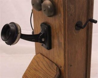 39 - Antique oak wall telephone 17 x 8 x 13