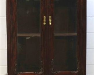 47x - Fancy Carved Mahogany Curio Cabinet w/ 4 drawers Lighted - untested - w/ key 75 x 36 x 19 1/2