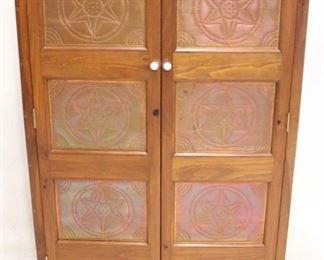 63 - Pie safe with 12 punched tins & drawer at bottom 61 x 38 x 18 1/2