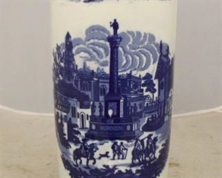 70 - Blue & white transferware umbrella vase 17 1/4"