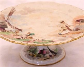 135 - H B Choisy hand painted porcelain cake stand 3 1/2 x 8 1/2