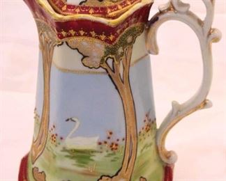 136 - Japan Hand Painted Swan chocolate pot 10"