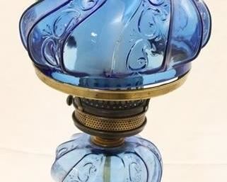 167 - Fenton blue glass lamp 23"