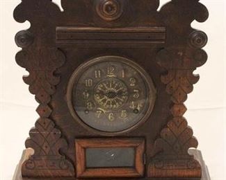 170 - E N Welch vintage carved mantle clock w/ key 17 x 12 x 5