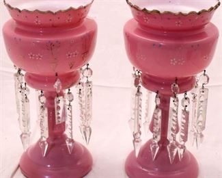 206 - Pair of cased cranberry glass mantle lustres 13