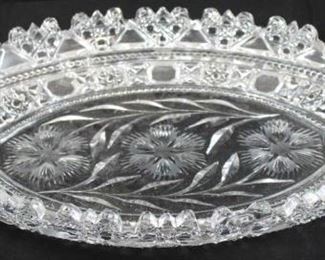 229 - Early brilliant cut crystal platter 14 x 8 several chips