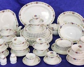 270 - Spode Copeland Hazel Dell English china set 8 Each dinner, luncheon & bread plates, demitasse cups with saucers & regular cups & saucers 7 berry bowls 5 Assorted platters & bowls Creamer, sugar, salt & pepper