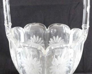 276 - Large signed Heisey crystal glass basket 13
