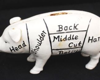 290x - Mason's Meat Market Cast Iron Pig Bank 3.5" x 7"