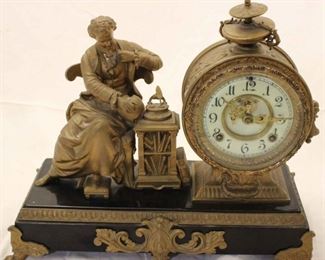 300 - Vintage Ansonia figural mantle clock 15 x 17 x 6
