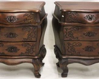 307 - Pair carved wooden bombe bedside stands 26 x 25 x 14