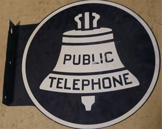 310x - Vintage Metal Flange Sign - Public Telephone 18" x 20" x 2"