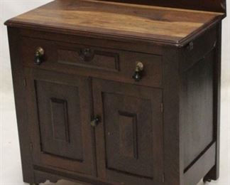318 - Vintage Victorian washstand with backsplash 35 x 30 x 17 tear drop pulls loss of stain on top