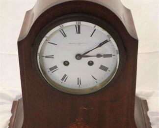329 - Fine Edwardian Mahogany French Mantel Clock Medaille D'Argent inlaid case 12 x 12 x 6