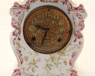 331x - Antique Ansonia Chemung Porcelain Clock 8 x 11 x 5
