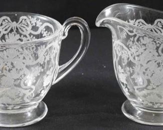 334 - Fostoria Romance etched creamer & sugar
