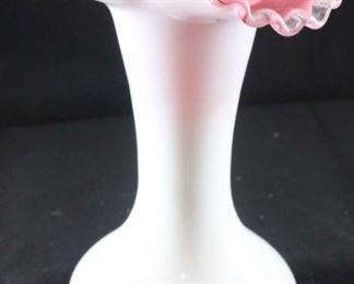 337 - Fenton silvercrest vase - pink interior 8"