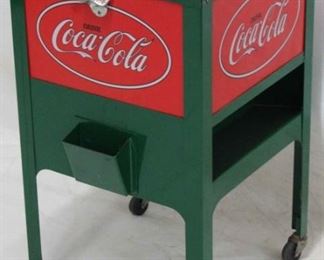 353 - Metal Coca Cola cart cooler box on wheels 30 x 18 x 18