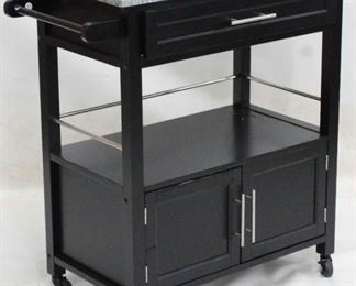 399 - Powell marble top black kitchen cart damage to paint in some places, stain in marble 36 x 33 x 18