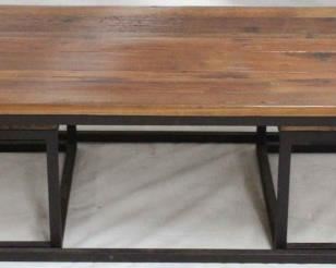400 - B G Industries wood & iron coffee table set Coffee table with 2 side tables chip on corner of coffee table large table 16 x 47 1/2 x 28 small tables 14 x 24 x 23 1/2