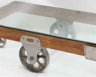403 - Lineberry cart design glass top coffee table 16 x 32 x 50