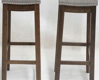 411 - New pair bar stools by Powell, upholstered top Nail head trim 33 1/2 x 16 1/2 x 12