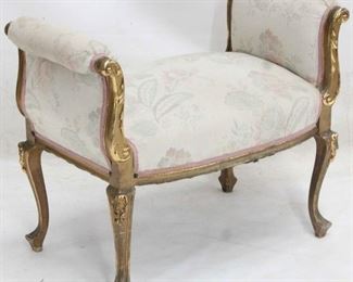 413 - Gilded French carved rolled arm vanity bench 25 x 31 x 16