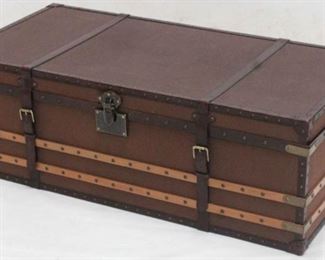418 - Lift top trunk with leather straps - coffee table 16 1/2 x 24 x 48 1/2