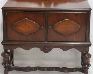 420 - Vintage carved Jacobean 2 door server w/backsplash 39 x 37 1/2 x 20