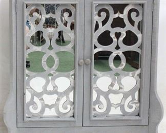 429 - New painted decorated 2 door cabinet mirrored doors 42 1/2 x 38 1/2 x 19