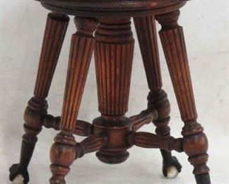 430 - Glass ball & claw foot piano stool 17 1/2 x 14 1/2 x 14 1/2