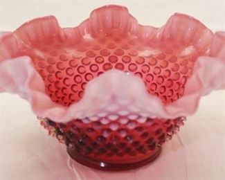 508 - Fenton Opalescent Cranberry Hobnail Bowl 9 1/2" x 12" x 4"