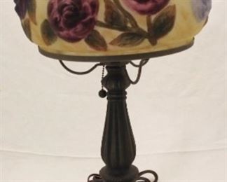 566 - Reverse Painted Puffy Glass Shade Lamp 21 1/2" x 11"