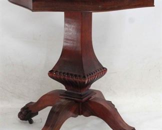 810 - Vintage carved claw foot mahogany parlor table 31 x 28 1/2