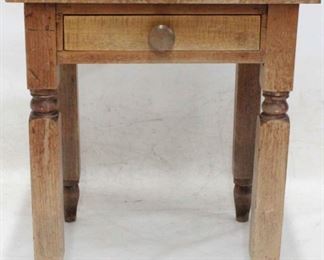 813 - Early turned leg one drawer work table 27 x 22 1/2 x 23 wear to stain