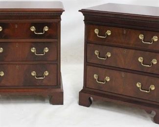 817 - Pair Hickory chair 3 drawer bachelor chests flaming mahogany polished brass hardware 28 x 26 x 18