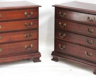 823 - Mahogany pair of 4 drawer bachelor chests bracket feet handles on sides 24 x 24 x 14