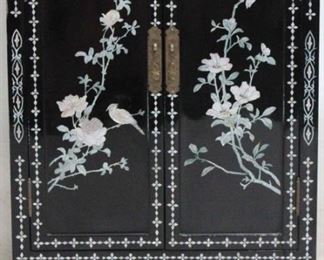 832 - Vintage Chinoisserie Asian double door cabinet 36 x 24 x 12 2 drawers at bottom