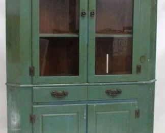 838 - Early paint decorated corner cupboard one piece of back needs to be reattached, see pic 76 1/2 x 38 x 21 1/2