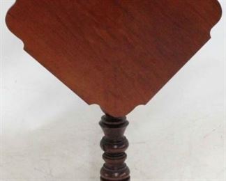 842 - Vintage early carved tilt top table 3 leg pedestal base 28 1/2 x 23 1/2 x 23 1/2
