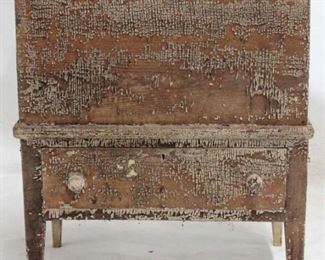 851 - Incredible primtive lift top sugar chest w/ drawer outstanding as found condition tapered legs pegged construction 34 1/2 x 27 1/2 x 19 1/2