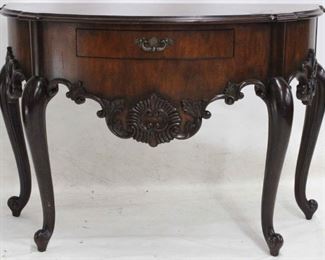 857 - Maitland Smith heavily carved demilune console 33 1/2 x 47 x 22